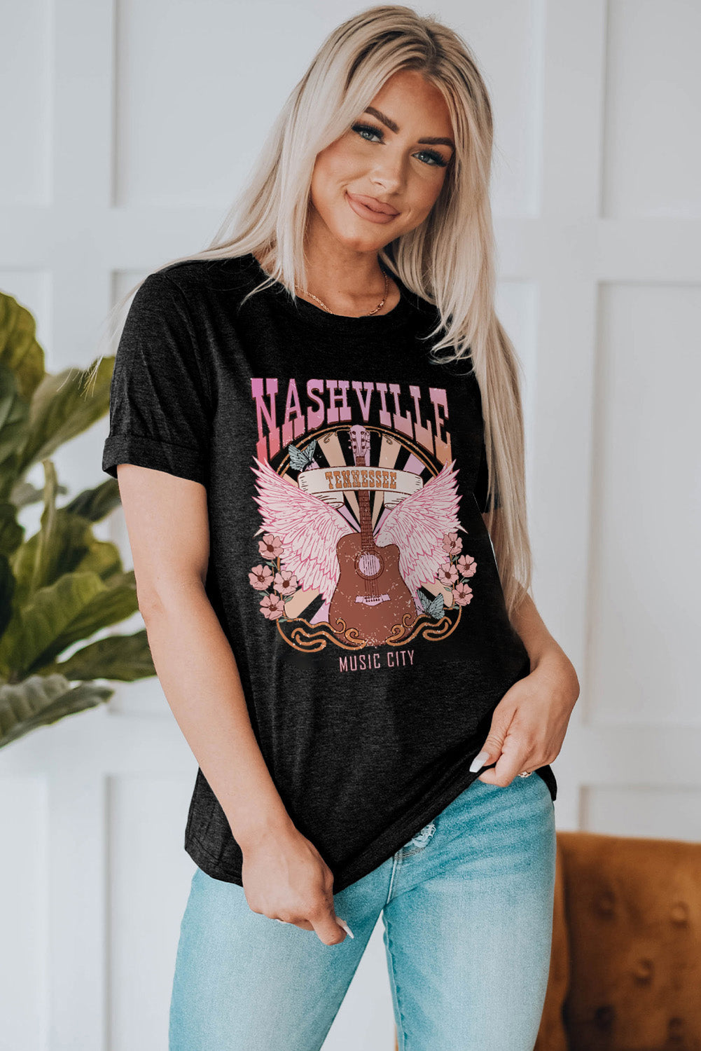 NASHVILLE TENNESSEE MUSIC CITY Graphic Round Neck Tee