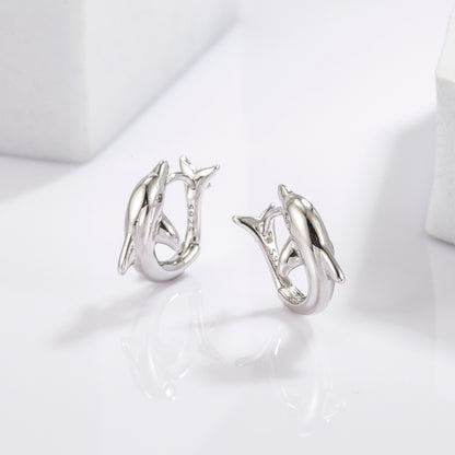 Sterling Silver Zircon Dolphin Earrings