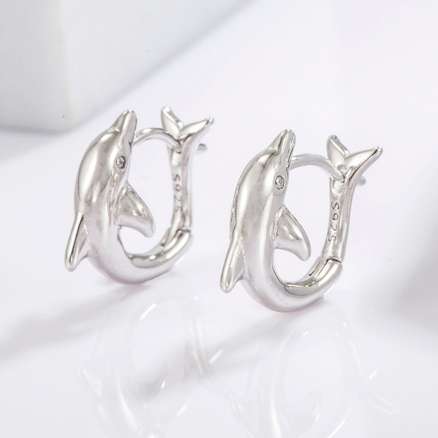 Sterling Silver Zircon Dolphin Earrings