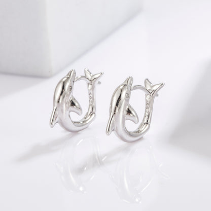 Sterling Silver Zircon Dolphin Earrings