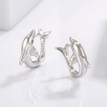 Sterling Silver Zircon Dolphin Earrings